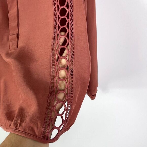 LOFT Lace Trim Popover Blouse, Rust color, size Small - Picture 5 of 11